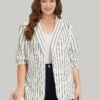 Striped Pocket Gathered Lapel Collar Blazer 2 Striped Pocket Gathered Lapel Collar Blazer -Bloomchic Shop 306807769 qr