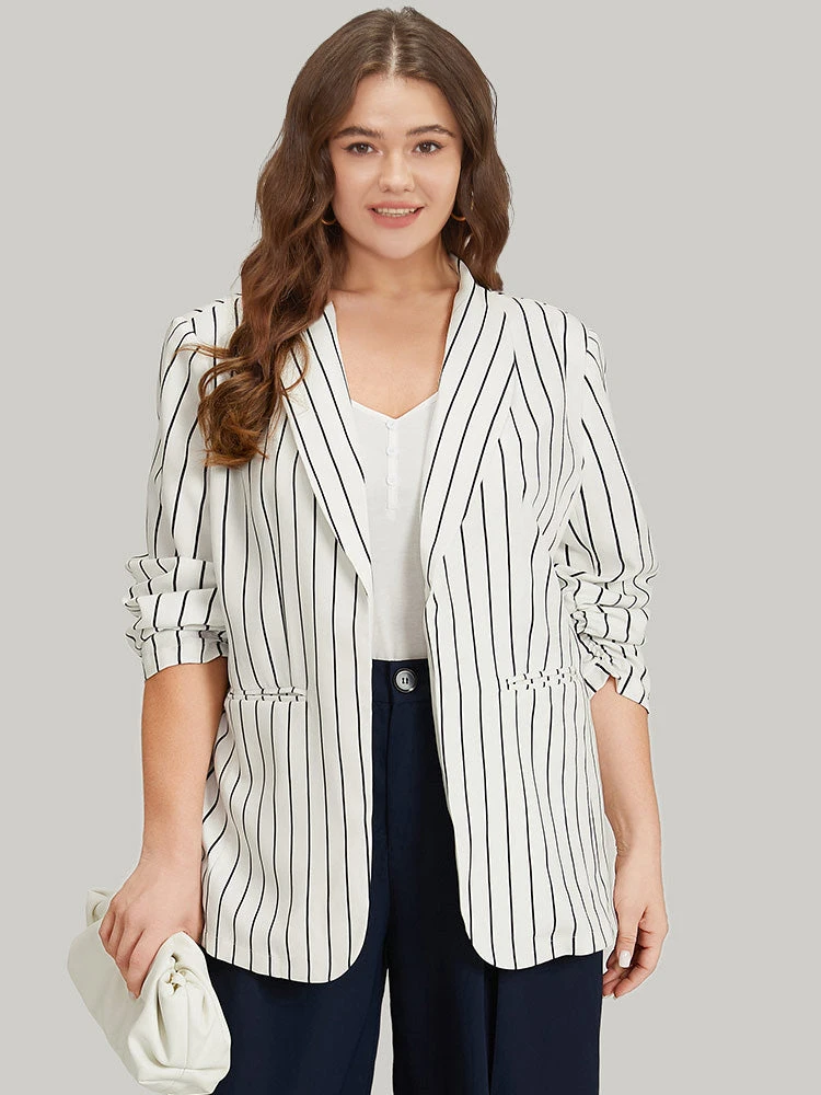 Striped Pocket Gathered Lapel Collar Blazer 3 Striped Pocket Gathered Lapel Collar Blazer