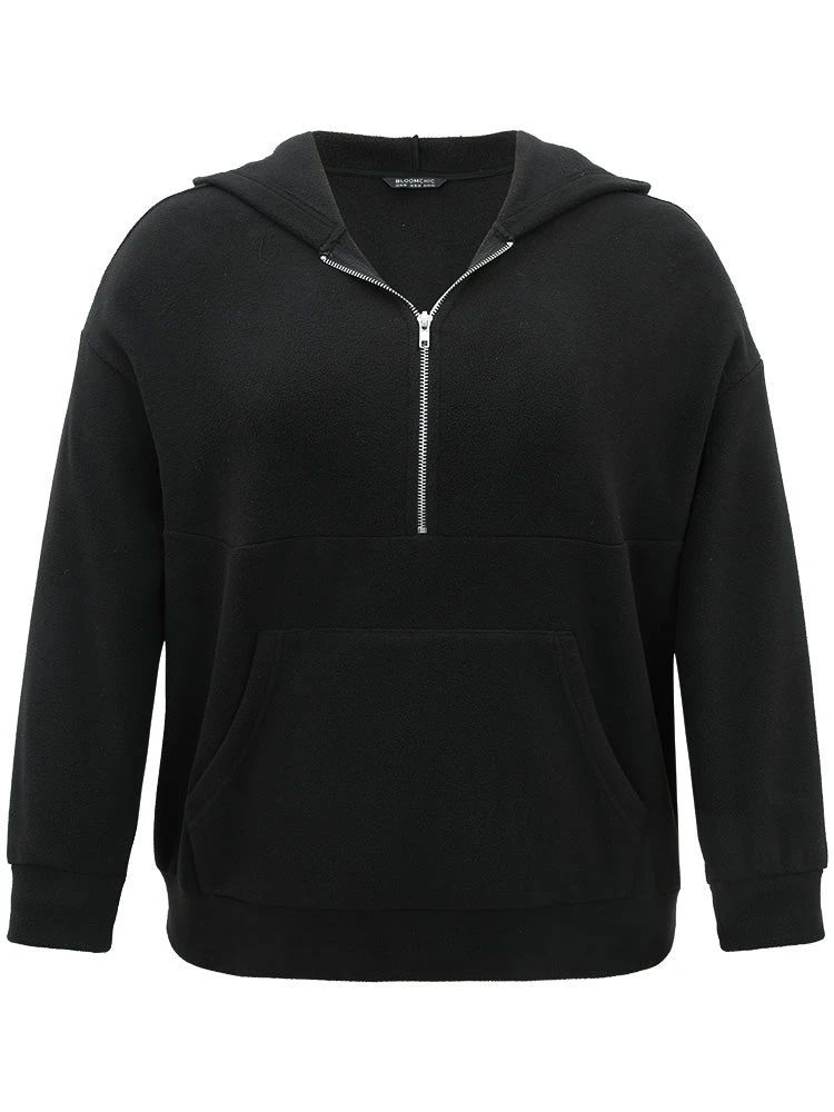 Solid Half Zip Kangaroo Pocket Thick Teddy Sweatshirt 8 Solid Half Zip Kangaroo Pocket Thick Teddy Sweatshirt - Image 6