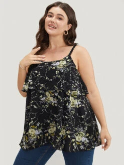 Floral Print Adjustable Straps Tiered Hem Cami Top -Bloomchic Shop 309366641 vm
