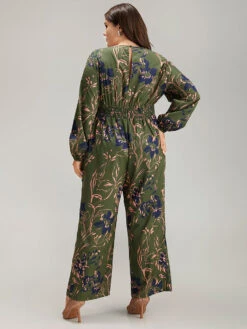 Silhouette Floral Print Shirred Elastic Cuffs Jumpsuit -Bloomchic Shop 309591165 ex