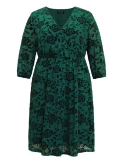 Silhouette Floral Print Surplice Neck Gathered Dress -Bloomchic Shop 309754547 wi 1eed7644 6fad 469e 83b4 7558d55fc715