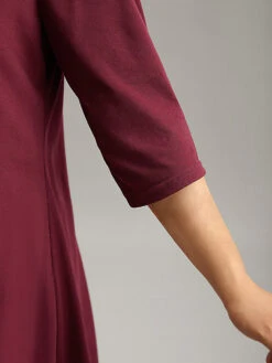 Solid Tunic Crochet Mesh Crew Neck T-shirt -Bloomchic Shop 311245660 tp