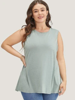 Solid Split Wrap Back Tank Top -Bloomchic Shop 311487187 ey