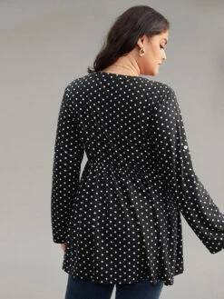 Polka Dot Button Detail Notched T-shirt -Bloomchic Shop 311623901 uy