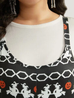 Halloween Witch & Pumpkin Pattern Striped Jumpsuit -Bloomchic Shop 31226907 bb