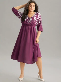 Silhouette Floral Print Elastic Waist Dress -Bloomchic Shop 312706267 dm