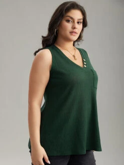 Waffle Knit V Neck Button Detail Cami Top -Bloomchic Shop 31315348 lo