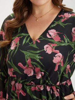 Floral Print Chiffon Split Side Elastic Waist Dress -Bloomchic Shop 313904296 rm