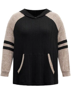 Contrast Textured Raglan Sleeve Pocket Hooded Sweatshirt -Bloomchic Shop 314024500 kj