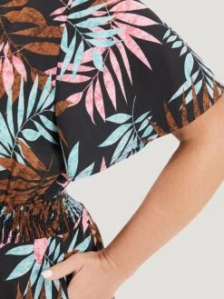 Tropical Print Knot Neck Shirred Wrap Jumpsuit -Bloomchic Shop 31446585 bv 15d81bca 5540 4311 8704 0ee9a42b2e1c