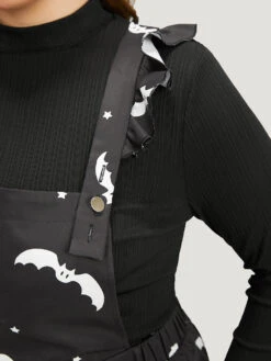 Halloween Bat Print Pocket Frill Trim Gathered Jumpsuit 13 Halloween Bat Print Pocket Frill Trim Gathered Jumpsuit -Bloomchic Shop 314580508 xw
