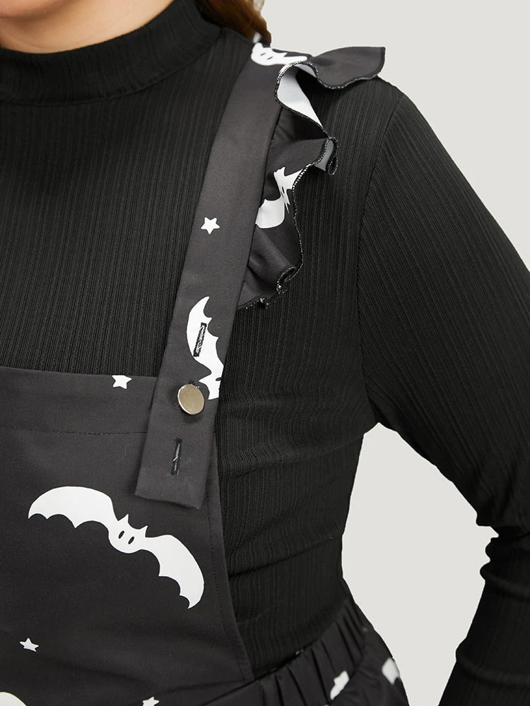 Halloween Bat Print Pocket Frill Trim Gathered Jumpsuit 7 Halloween Bat Print Pocket Frill Trim Gathered Jumpsuit - Image 5