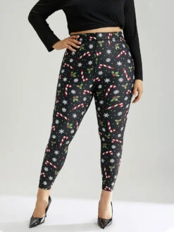 Christmas Print Elastic Waist Skinny Leggings -Bloomchic Shop 314647725 zy