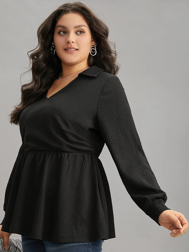 Plain Wrap Elastic Waist Texture Jacquard Blouse 4 Plain Wrap Elastic Waist Texture Jacquard Blouse - Image 2