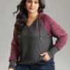Contrast Jacquard Raglan Sleeve Hooded Sweatshirt -Bloomchic Shop 316286235 zc