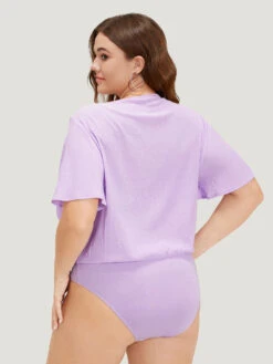 Solid Ruffle Sleeve V Neck Ruched Bodysuit -Bloomchic Shop 316800985 gp