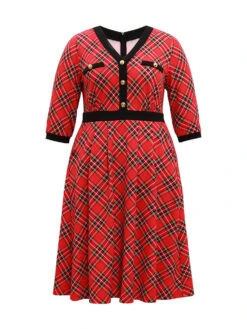 Plaid Contrast Trim Pocket Button Detail Dress -Bloomchic Shop 318359052 ko f9be408e 5bd3 45fa 9828 536775aca45d