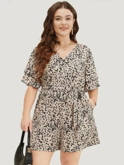 Allover Print Ruffle Layered Sleeve Pocket Belted Jumpsuit -Bloomchic Shop 319827254 zp