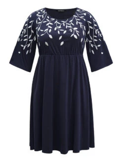 Silhouette Floral Print Embroidered Elastic Waist Dress -Bloomchic Shop 319950647 bx