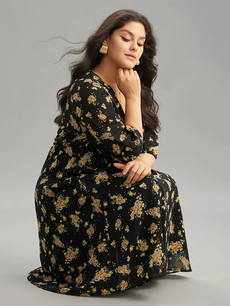 Floral Overlap Collar Pocket Elastic Waist Dress 6 Floral Overlap Collar Pocket Elastic Waist Dress - Image 4