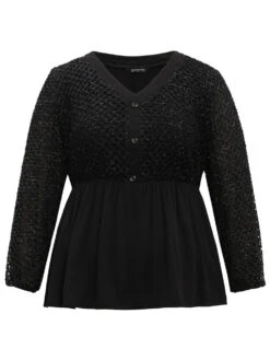 Glitter Mesh Patchwork Lantern Sleeve Blouse -Bloomchic Shop 320679669 dv