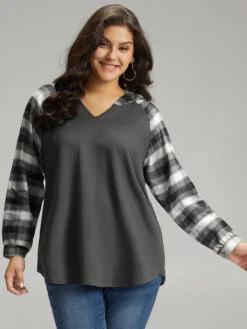 Plaid Print Hooded Patchwork Sweatshirt -Bloomchic Shop 322016948 ag