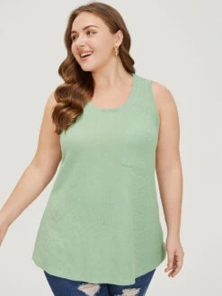 Solid Patched Pocket Waffle Knit Tank Top -Bloomchic Shop 322053 cp