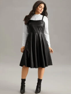 PU Leather Elastic Waist Cami Dress