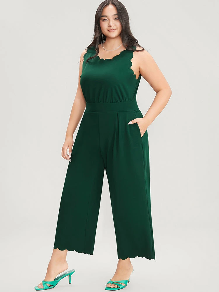 Solid Sleeveless Pocket Scalloped Trim Jumpsuit 6 Solid Sleeveless Pocket Scalloped Trim Jumpsuit - Image 4