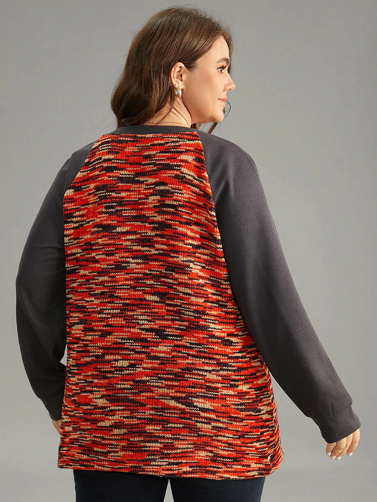 Contrast Heather Waffle Knit Raglan Sleeve Sweatshirt 4 Contrast Heather Waffle Knit Raglan Sleeve Sweatshirt - Image 2