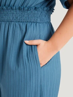 Textured Bowknot V Neck Shirred Pocket Jumpsuit -Bloomchic Shop 326467067 ky