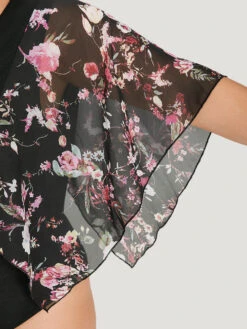 Floral Print Patchwork Mesh Asymmetrical Sleeve Bodysuit -Bloomchic Shop 326549913 bb