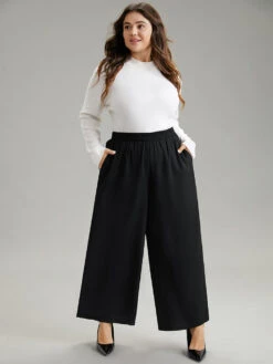 Solid Chiffon Elastic Waist Wide Leg Pants -Bloomchic Shop 327665725 ep b1198d47 c3b0 47ba 97e3 44b49614b225