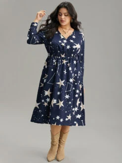 Star Geometric Shirred Pocket Dress -Bloomchic Shop 327706724 sj