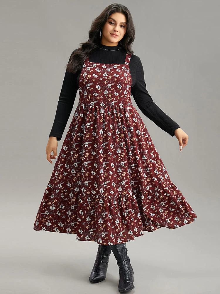 Floral Print Adjustable Straps Elastic Waist Cami Dress 3 Floral Print Adjustable Straps Elastic Waist Cami Dress