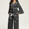 Halloween Moon & Star Elastic Waist Bell Sleeve Jumpsuit -Bloomchic Shop 328102345 dt