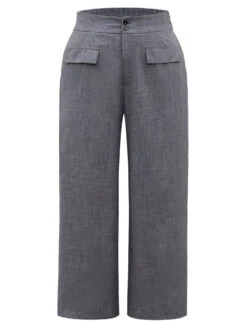 Textured Button Up Flap Detail Wide Leg Pants -Bloomchic Shop 32810476 bn