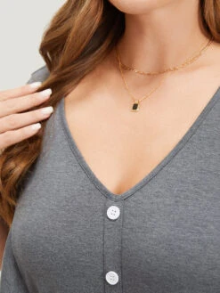 Plain Button Detail Flutter Sleeve Bodysuit 16 Plain Button Detail Flutter Sleeve Bodysuit -Bloomchic Shop 328450969 vz