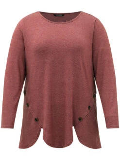 Plain Round Neck Button Detail T-shirt -Bloomchic Shop 329128315 oa