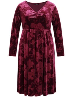 Velvet Jacquard Elastic Waist Ruched Dress -Bloomchic Shop 329894446 hm