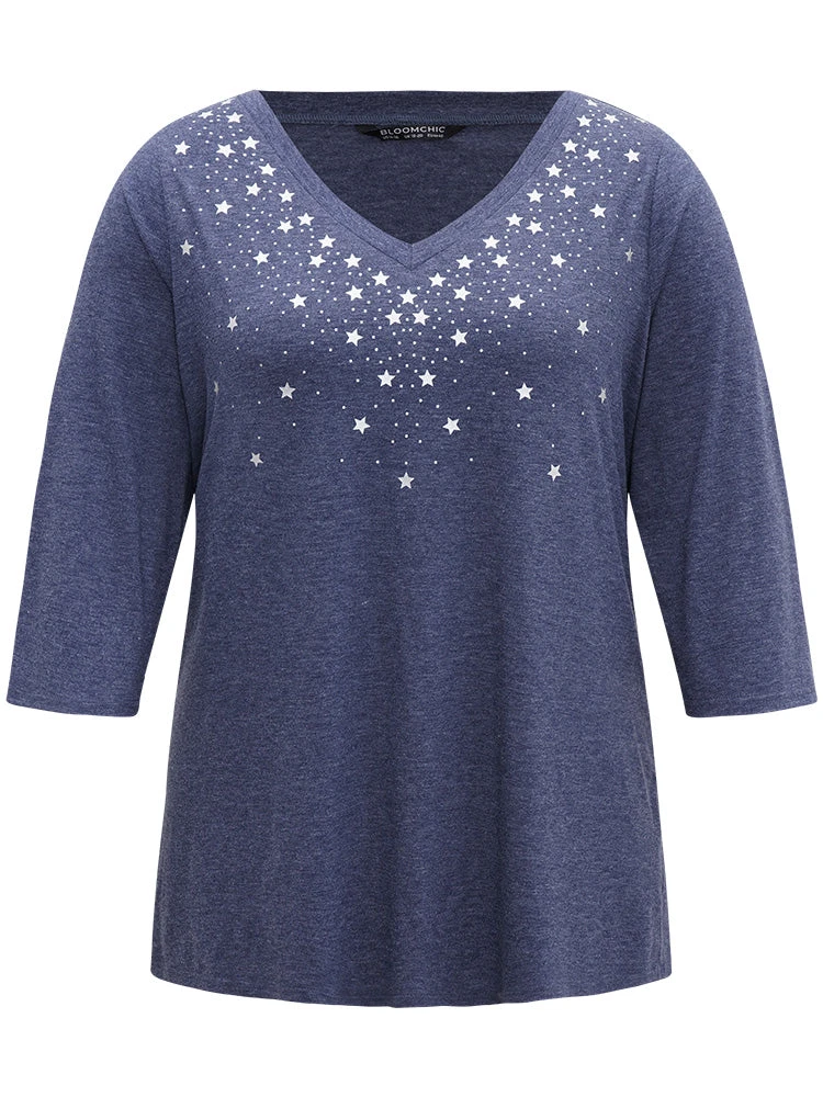 Star Print V Neck T-shirt 9 Star Print V Neck T-shirt - Image 7