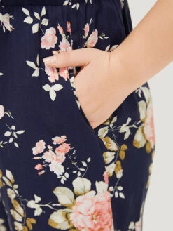 Floral Belt Pocket Knot Shoulder Jumpsuit -Bloomchic Shop 330822337 pi