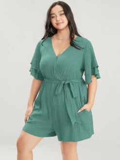 Plain Surplice Neck Ruffle Sleeve Pocket Belted Romper 28 Plain Surplice Neck Ruffle Sleeve Pocket Belted Romper -Bloomchic Shop 330827674 uu 817f9181 adbf 4a96 abab 420c0c4db2cc