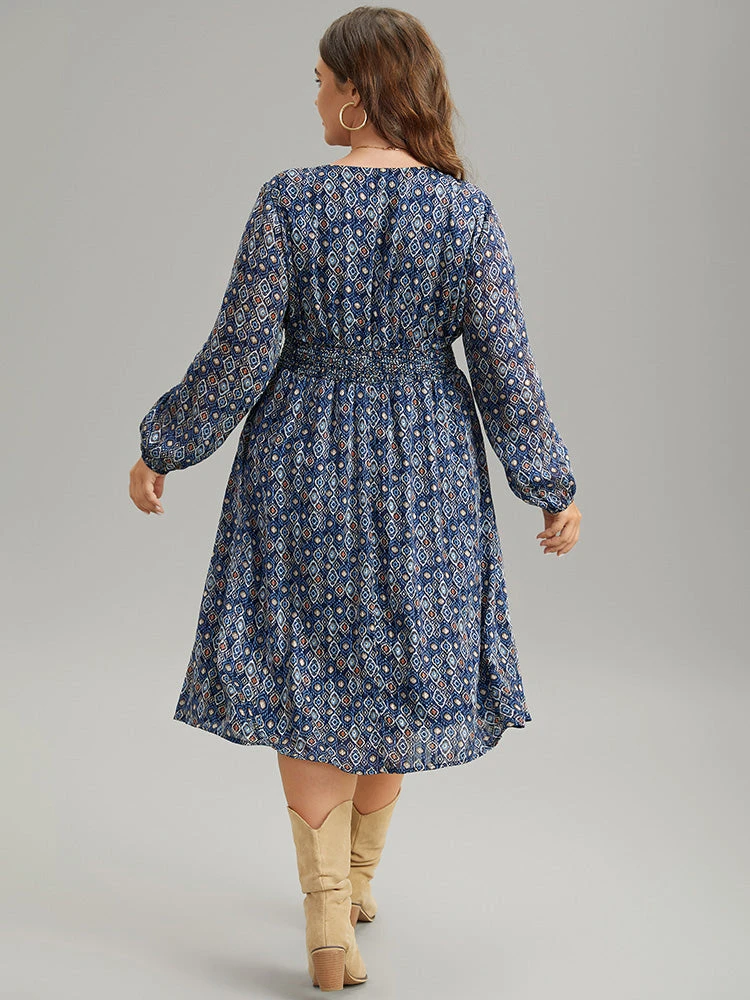 Boho Print Pocket Shirred Gathered Dress 5 Boho Print Pocket Shirred Gathered Dress - Image 3