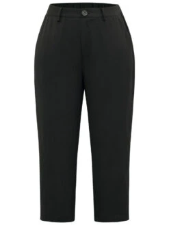 Plain Pocket Elastic Waist High Rise Pants -Bloomchic Shop 331324893 sy