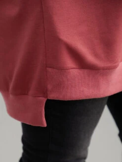 Solid Rib Knit Hem High Low Hem Sweatshirt -Bloomchic Shop 332099602 my