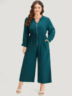Notched Zipper Gathered Drawstring Jumpsuit -Bloomchic Shop 332408541 tu 6f42002e 01a9 413b bda8 b4316ff08fb9