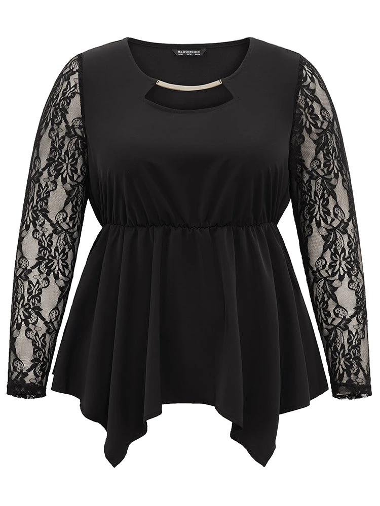 Guipure Lace Metal Detail Cut Out Hanky Hem Blouse 8 Guipure Lace Metal Detail Cut Out Hanky Hem Blouse - Image 6