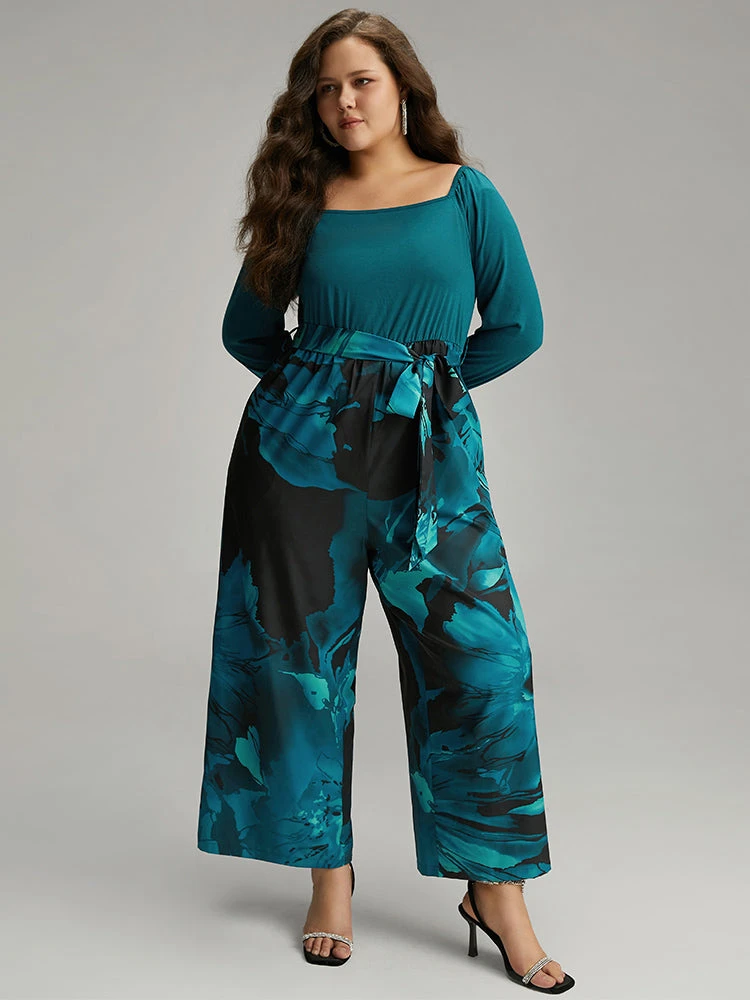 Floral Square Neck Gathered Belted Jumpsuit 3 Floral Square Neck Gathered Belted Jumpsuit